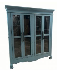 ANTIQUE BLUE GLASS DOOR ACCENT CABINET *UPDATED HARDWARE*