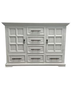 FROSTED WHITE COLISEO DRESSER WITH GOLD HARDWARE