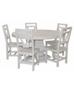 5' ROUND TABLE IN FROSTED WHITE w/ V BACK CHAIRS