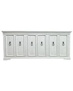 FROSTED WHITE 6 DOOR NARROW MEDIA CONSOLE