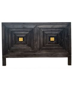OLD BLACK SQUARE CARVED 2 DOOR CONSOLE 