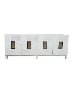 WHITE CARVED 4 DOOR CONSOLE WITH MIRROR