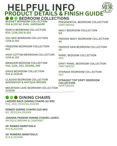 PRODUCT DETAILS & FINISH GUIDE