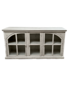 White curved 3/door console